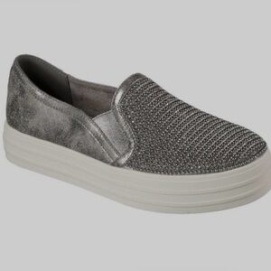 Sketchers Loafers Sneakers Double Up Shiny Dancer Slip On Memory Foam Silver 6.5